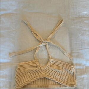 Urban Outfitters Beige Ribbed Halter Tie Crop Top Bralette